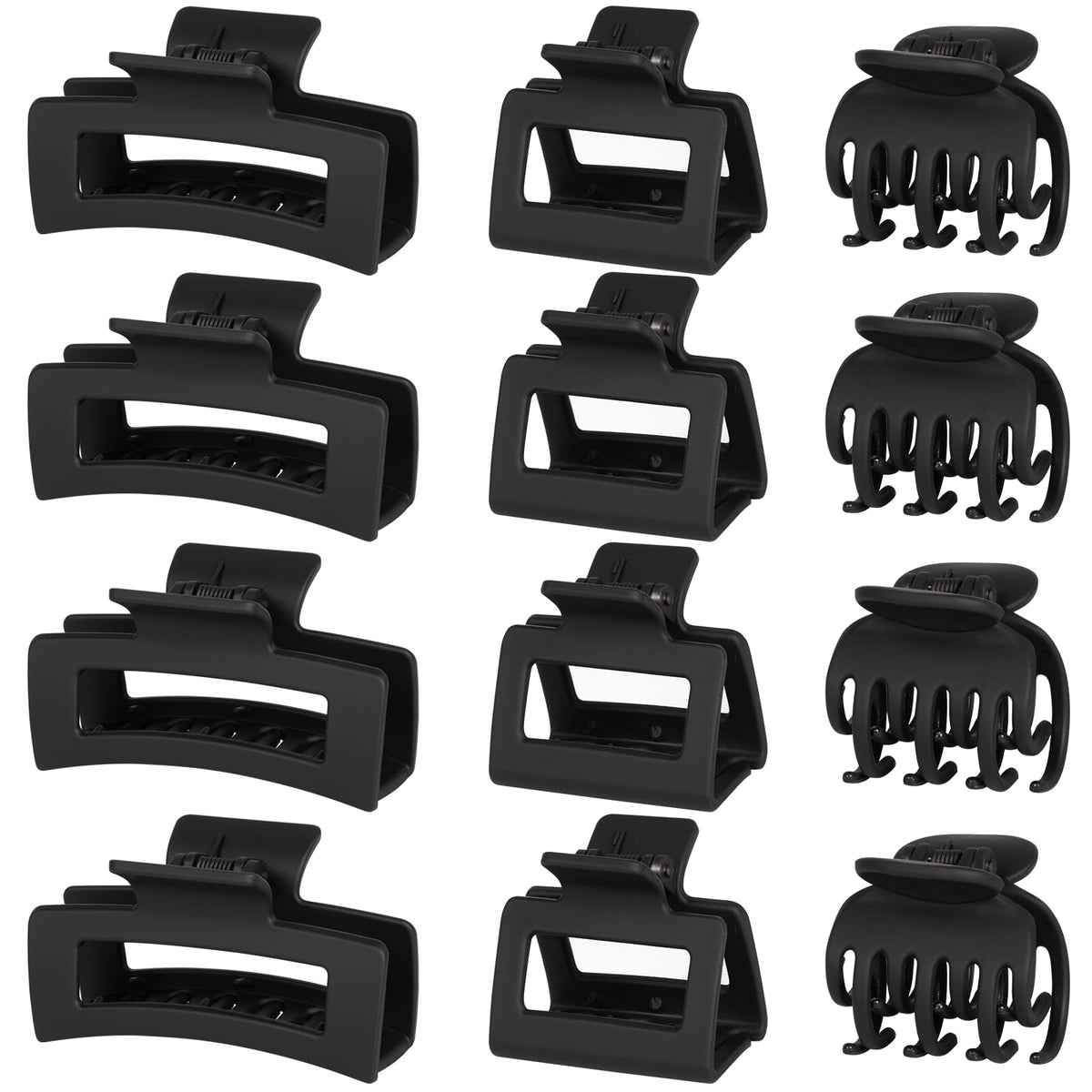 Tisenla front view of the 12-piece black clip set showing all sizes and styles for convenience