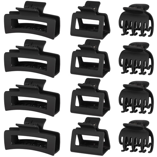 Tisenla front view of the 12-piece black clip set showing all sizes and styles for convenience