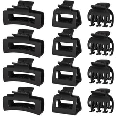 Tisenla front view of the 12-piece black clip set showing all sizes and styles for convenience