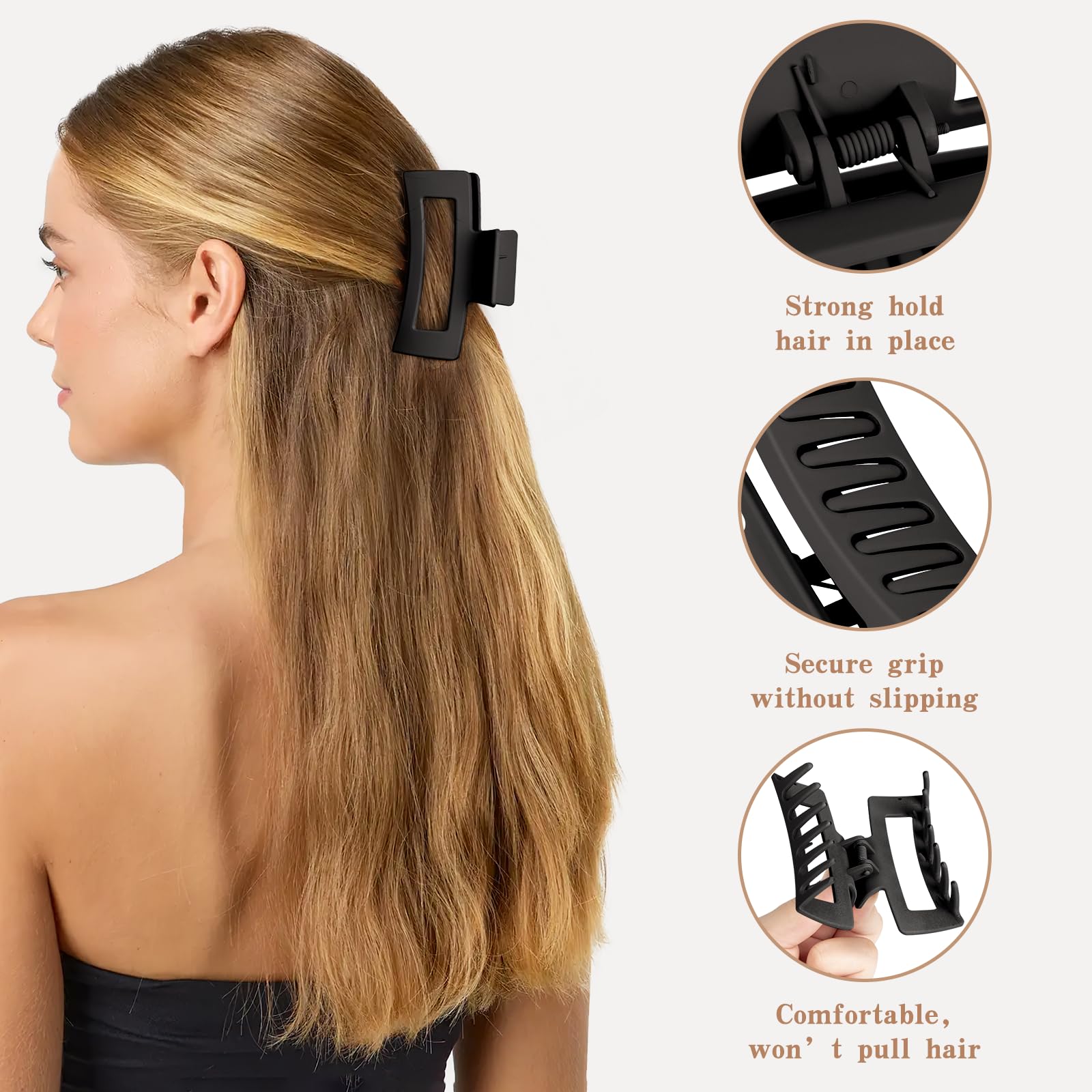 Tisenla large 3.5 inch clip holding thick hair to show strong, reliable grip