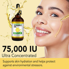 Tiuedu dropper dispensing a drop of Vitamin E oil for precise, waste-free application