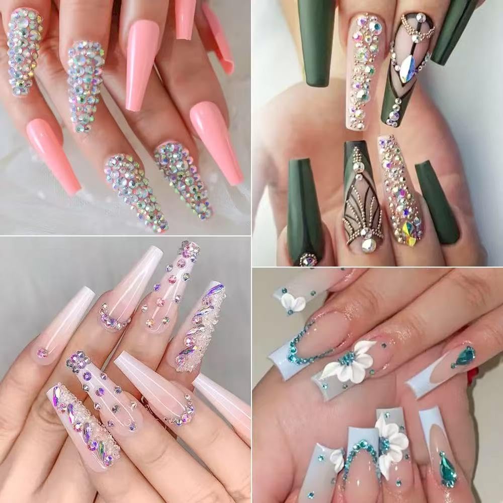 Tiwnefua finished nail design using rhinestones shows elegant sparkle and professional-looking result