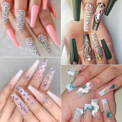 Tiwnefua finished nail design using rhinestones shows elegant sparkle and professional-looking result