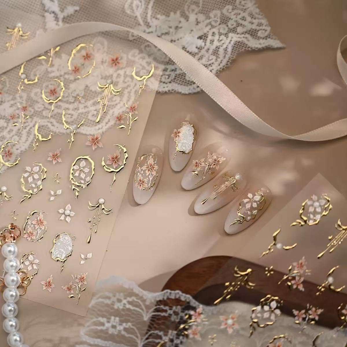 Tiwnefua cluster of pearl accents on decals showing delicate dimensional shine