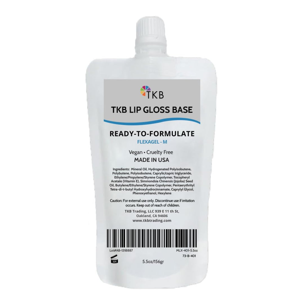 TKB Flexagel M front tub showing clear vegan base and label, easy identification benefit
