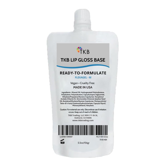 TKB Flexagel M front tub showing clear vegan base and label, easy identification benefit