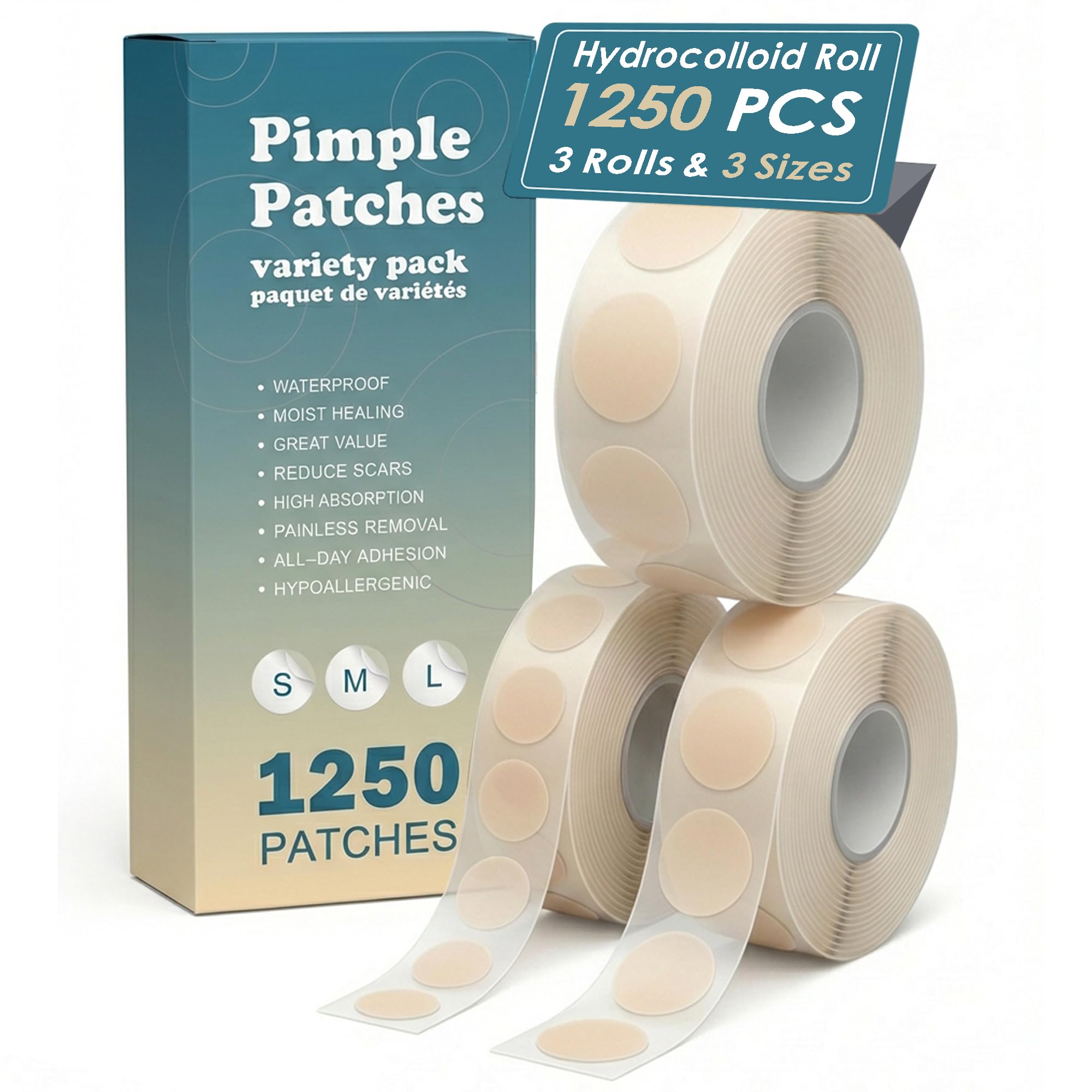 TKGOU front packaging showing 1250-count value pack and sizes, convenient supply