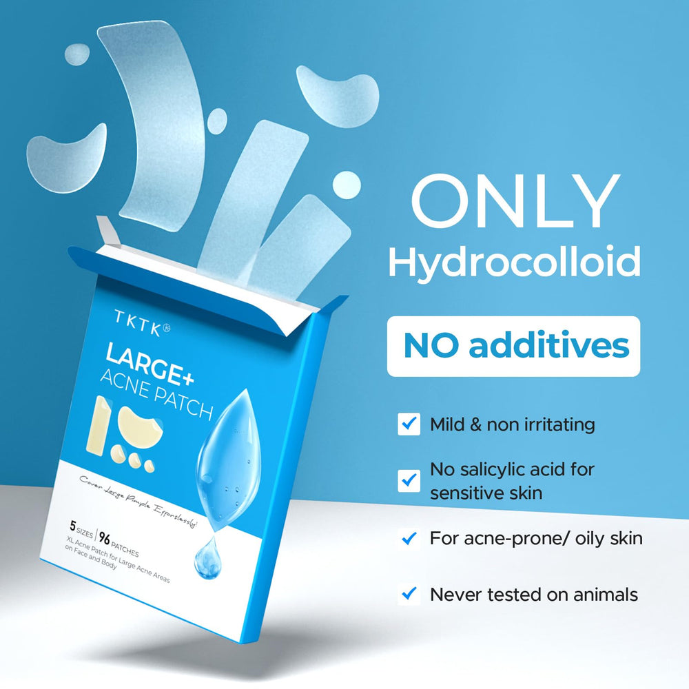 TKTK patch applied on cheek protecting pimple and reducing irritation