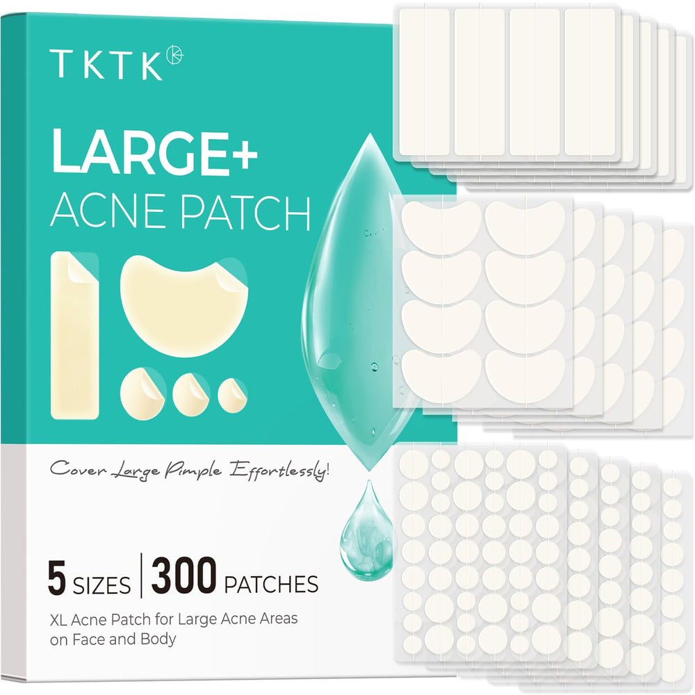 TKTK front packaging showing 300-count acne patch kit for convenience