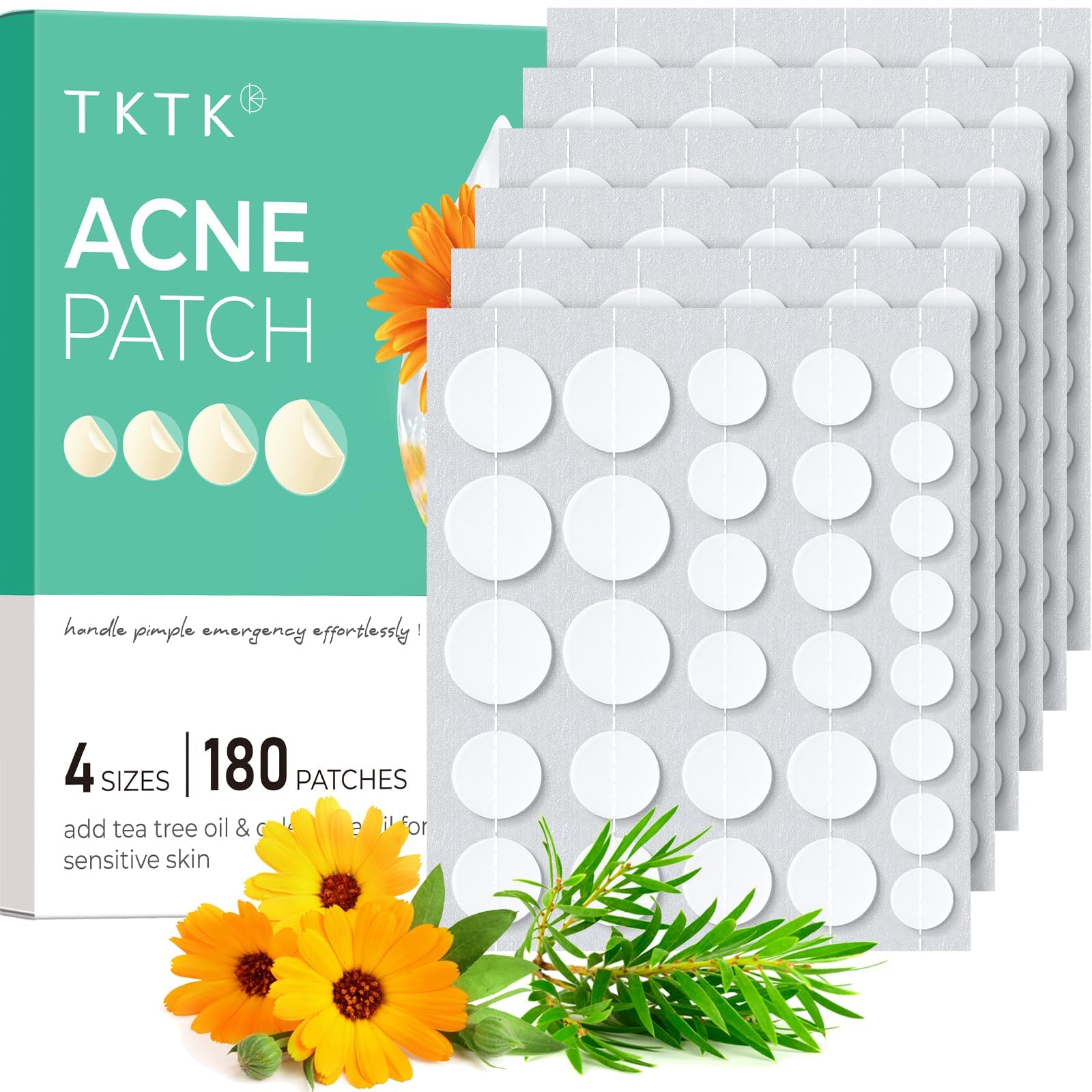 TKTK front packaging showing 180-count and four sizes for convenience