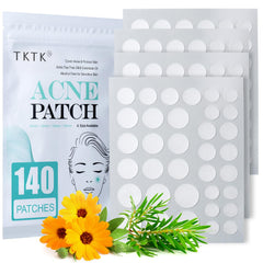 TKTK pack front showing 140 acne patches for convenient treatment