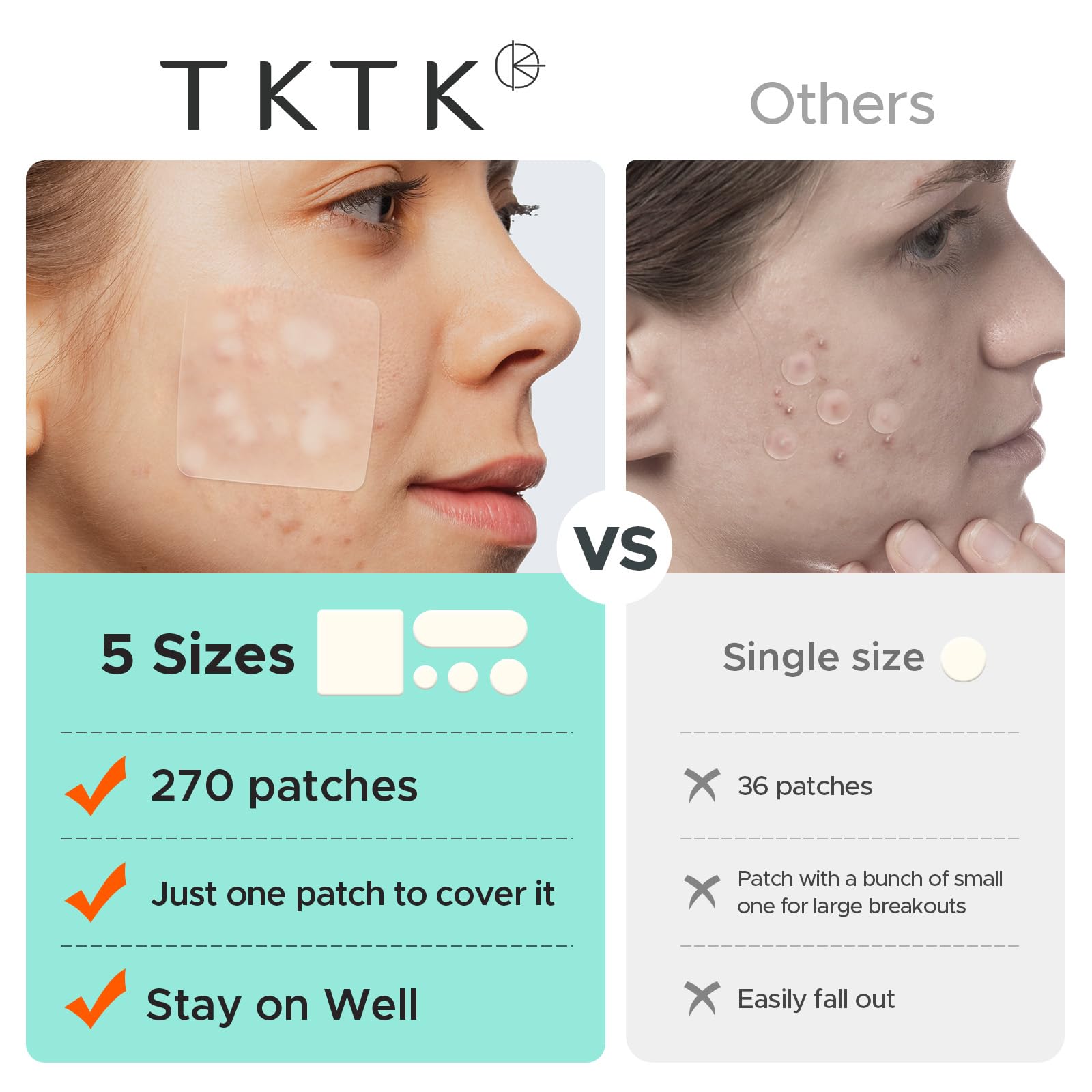 TKTK patch applied to forehead demonstrating discreet protection benefit