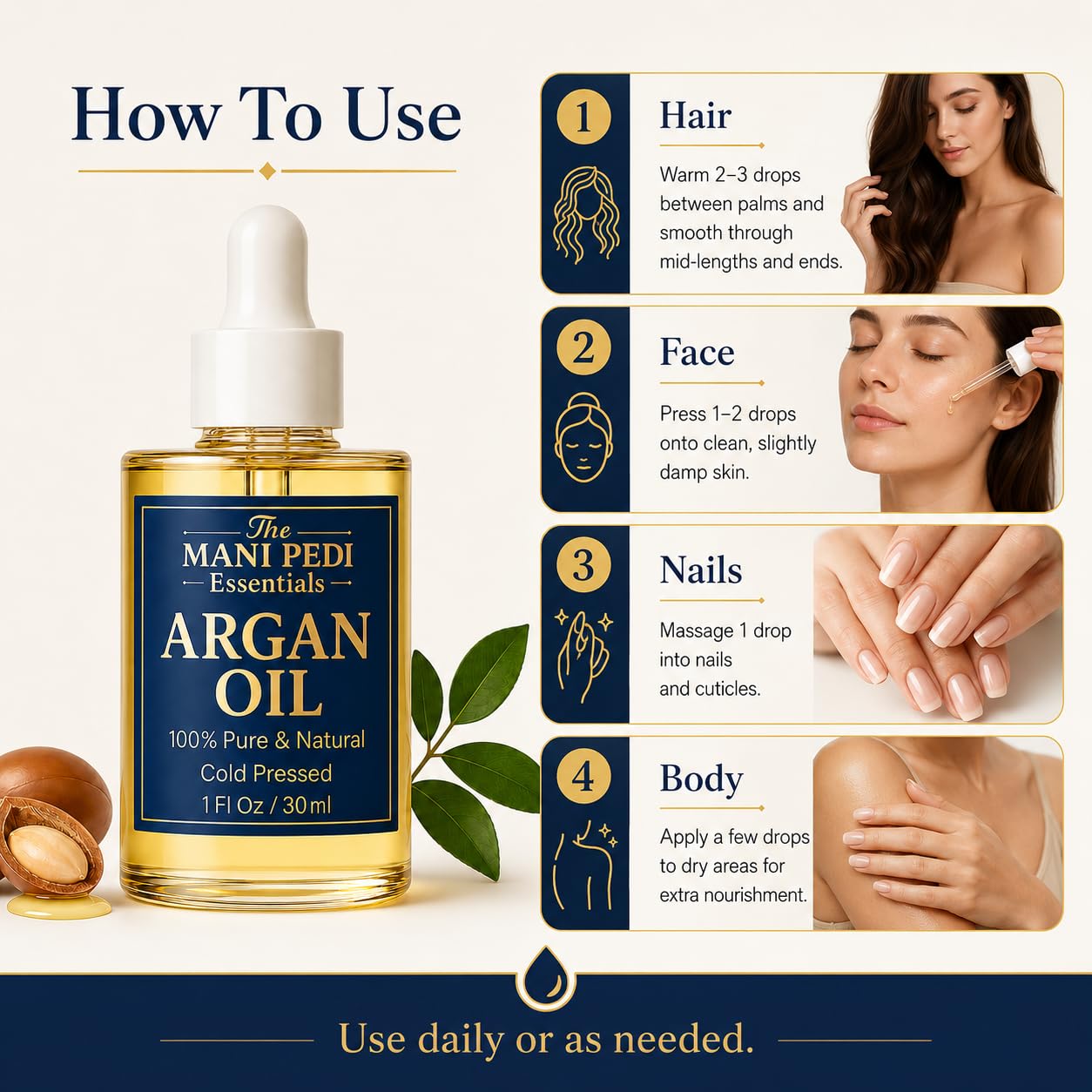 The Mani Pedi Essentials applying a drop to the cheek for quick moisture