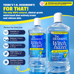 T.N. Dickinson's label close-up highlighting 100% natural witch hazel and purity assurance