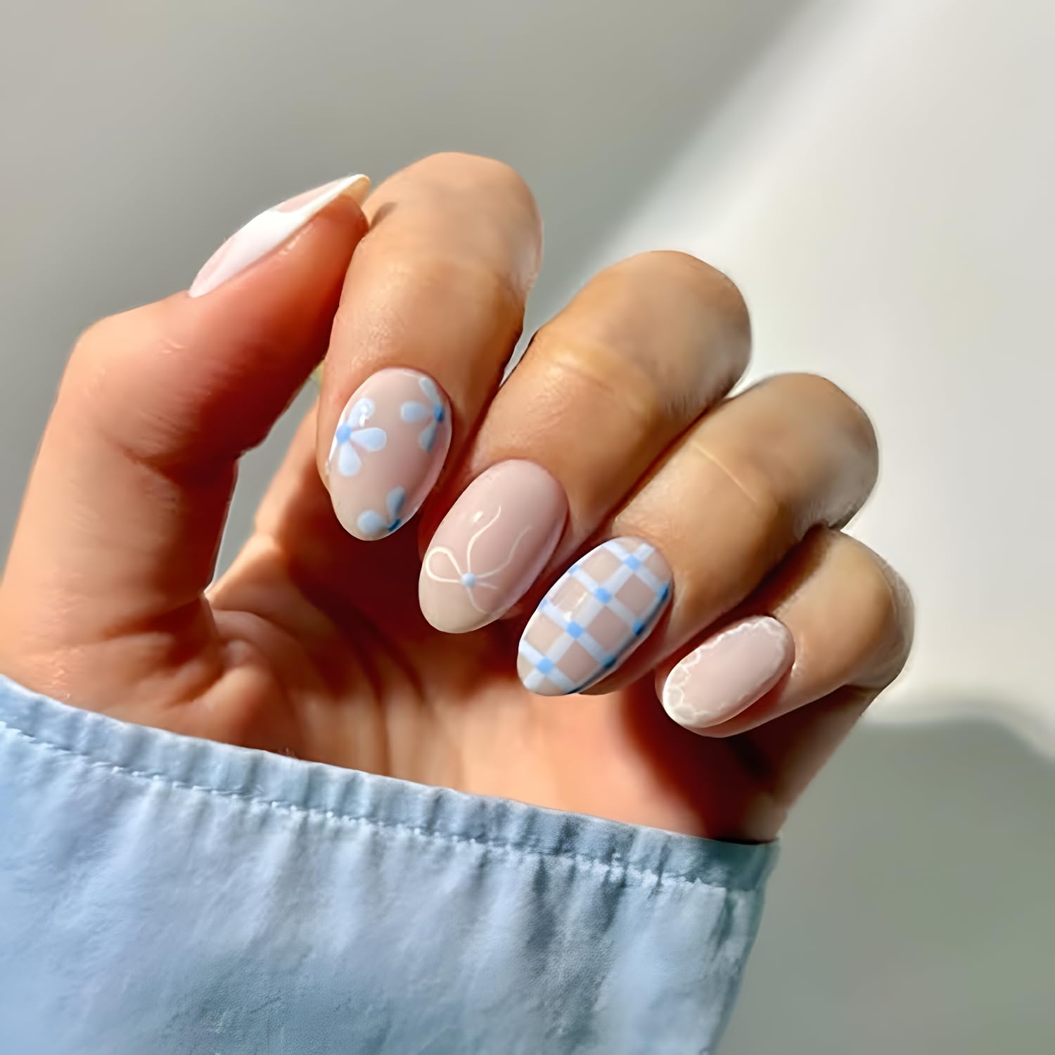 Tnbuokas close view of blue flower pattern adding feminine accent