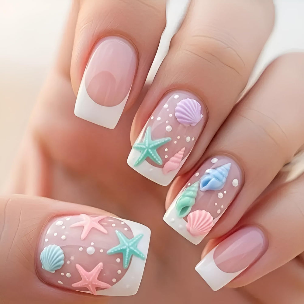 Tnbuokas front packaging showing 24-piece summer press-on nails for quick manicures