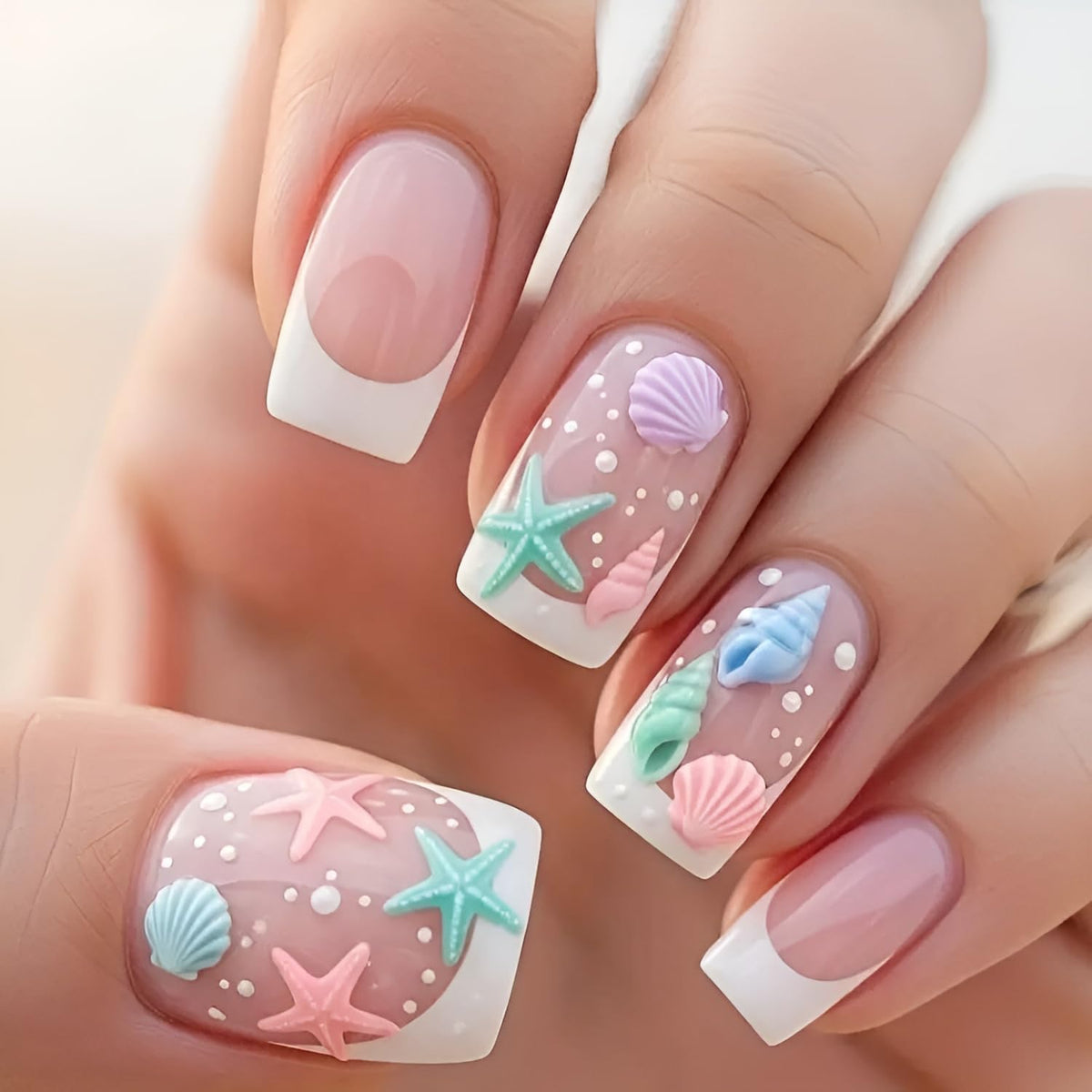 Tnbuokas front packaging showing 24-piece summer press-on nails for quick manicures