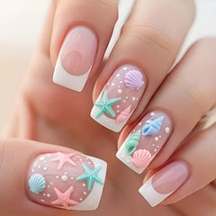 Tnbuokas front packaging showing 24-piece summer press-on nails for quick manicures
