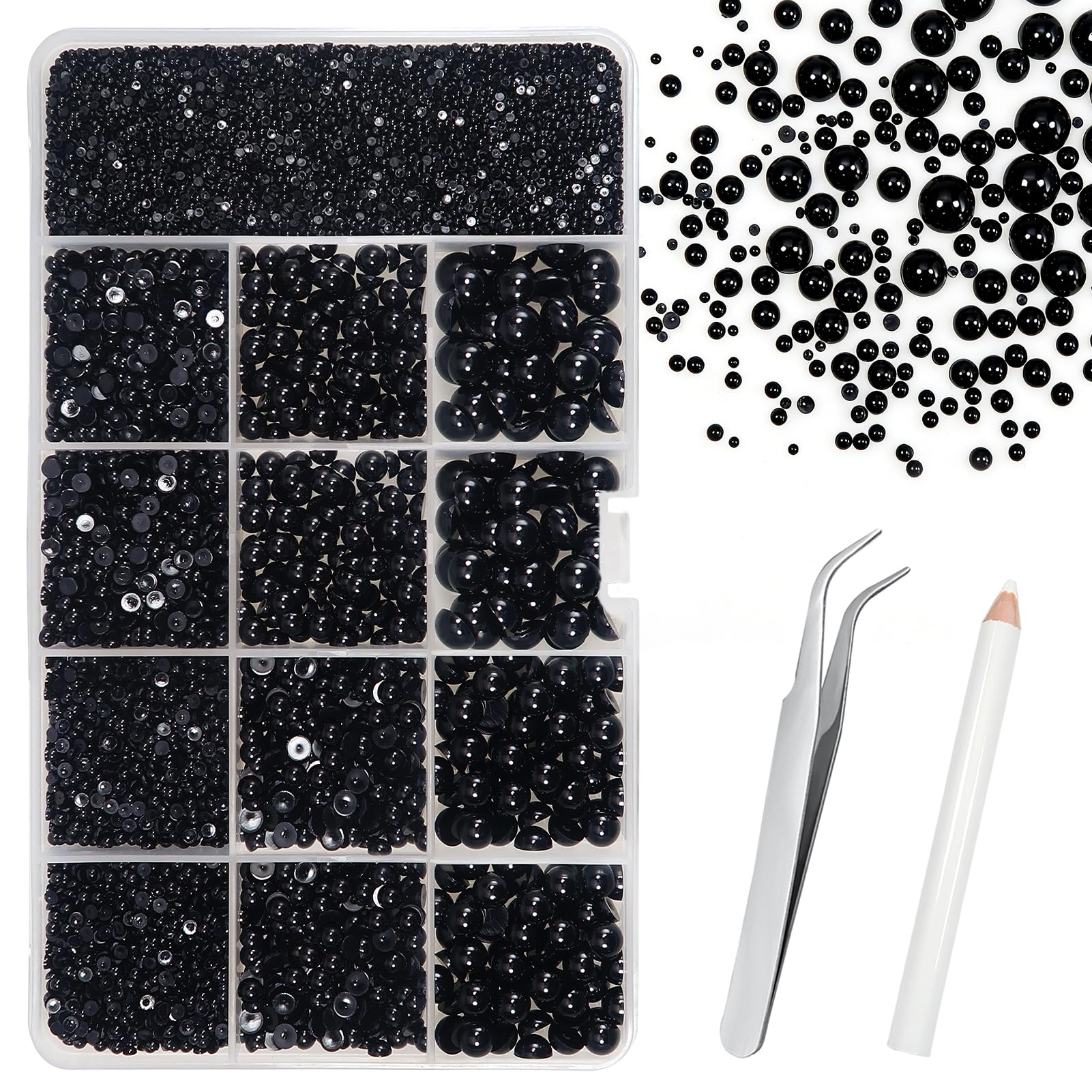 TOAOB front-of-box showing black pearl assortment and included tools for crafting