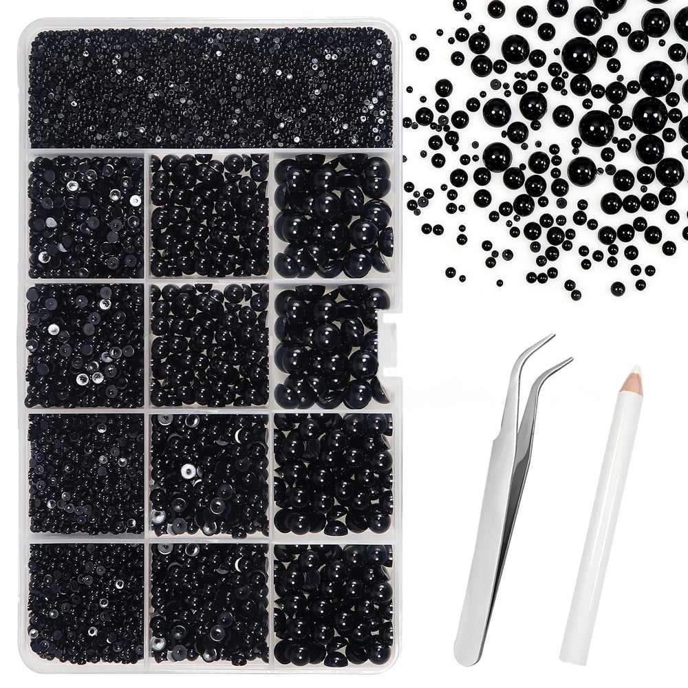 TOAOB front-of-box showing black pearl assortment and included tools for crafting