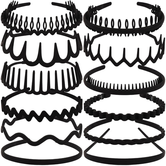 TOBATOBA front view of 12 black headbands showing variety and compact packaging — versatile styling