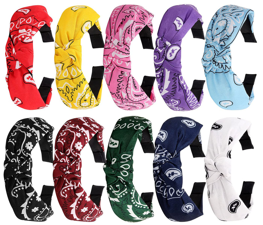 TOBATOBA front view of ten paisley headbands showing variety and ready-to-wear styling