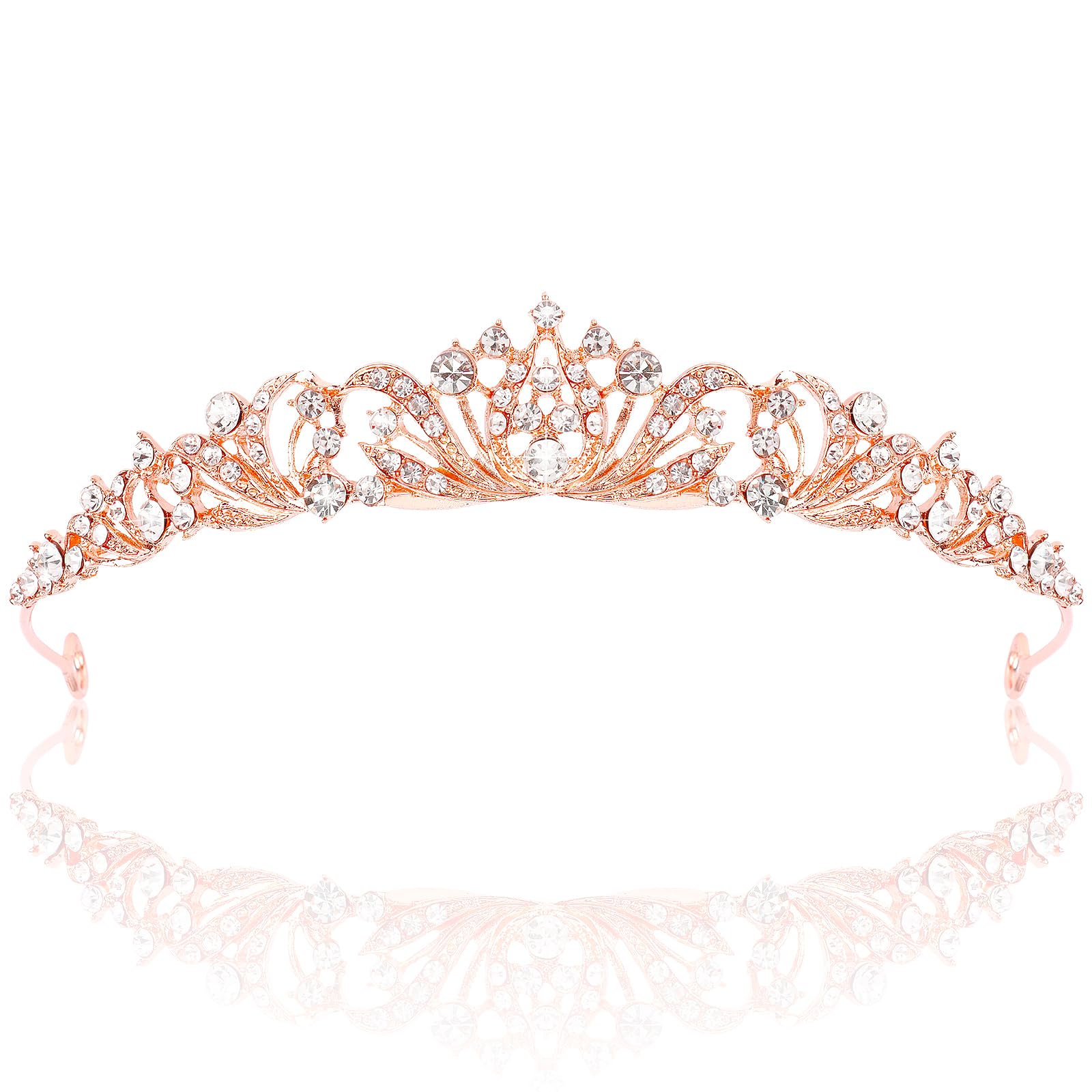 TOBATOBA rose gold tiara front view showing regal design and polish