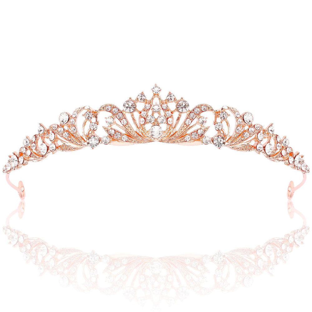 TOBATOBA rose gold tiara front view showing regal design and polish