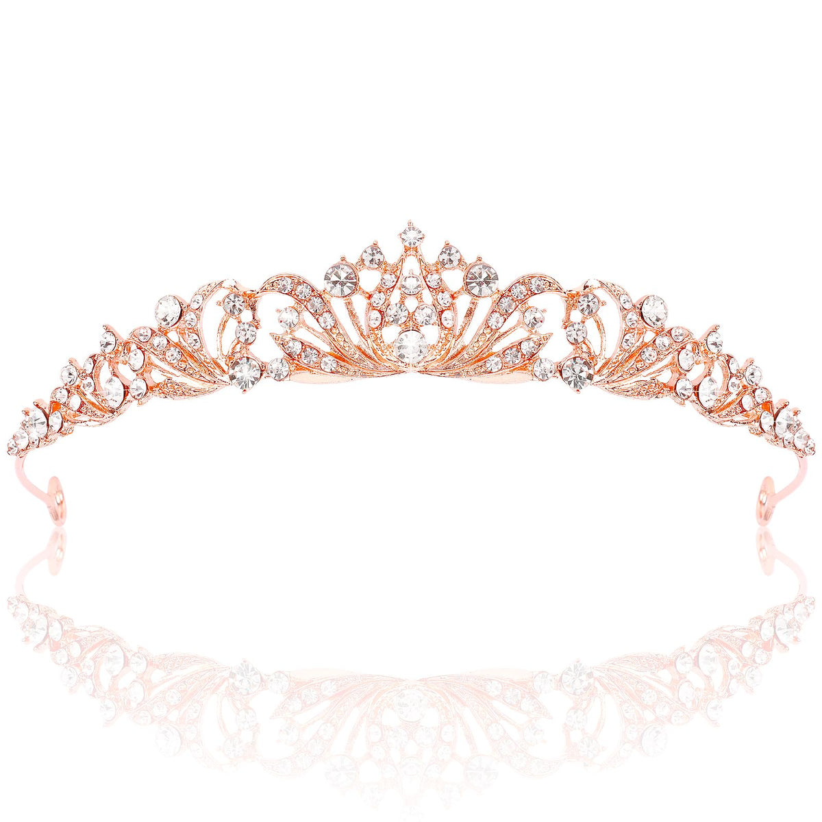 TOBATOBA rose gold tiara front view showing regal design and polish