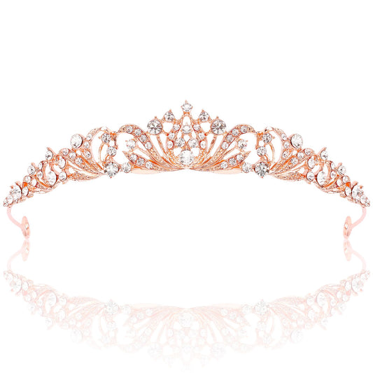 TOBATOBA rose gold tiara front view showing regal design and polish