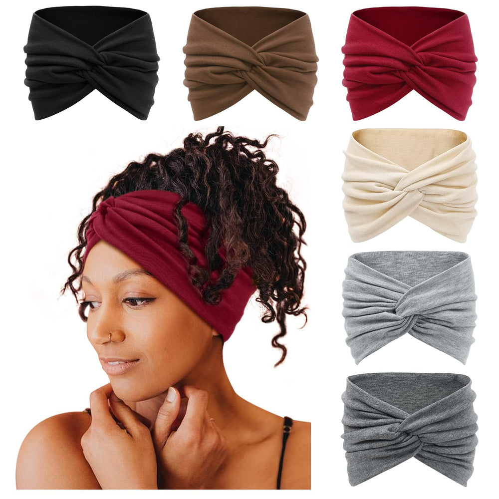Tobeffect front view of large turban headband showing full forehead coverage and style benefit