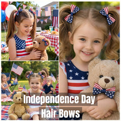 Tobeffect in hair ponytail demonstrating how the bow adds patriotic flair comfortably