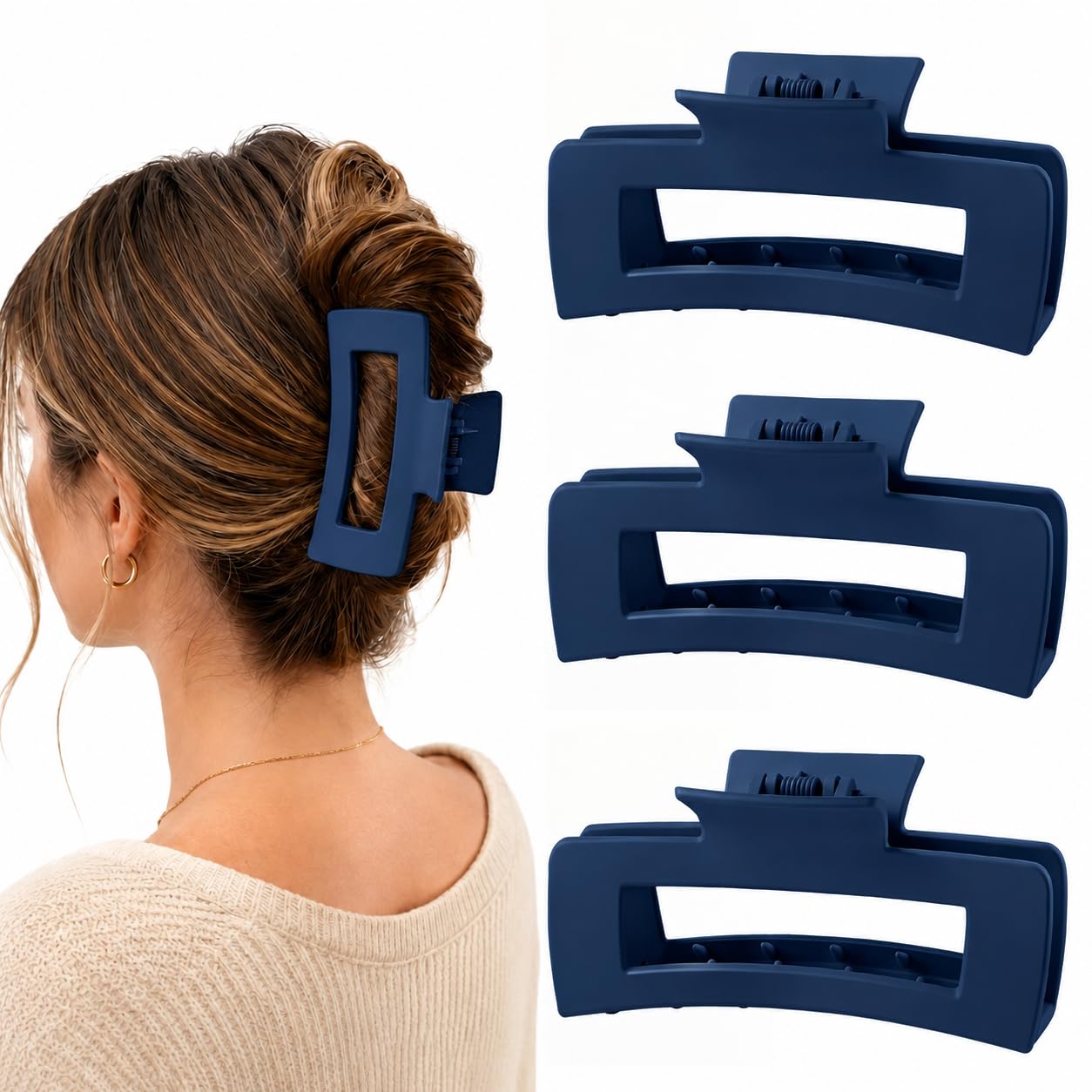 TOCESS front view of navy claw clip showing secure grip benefit