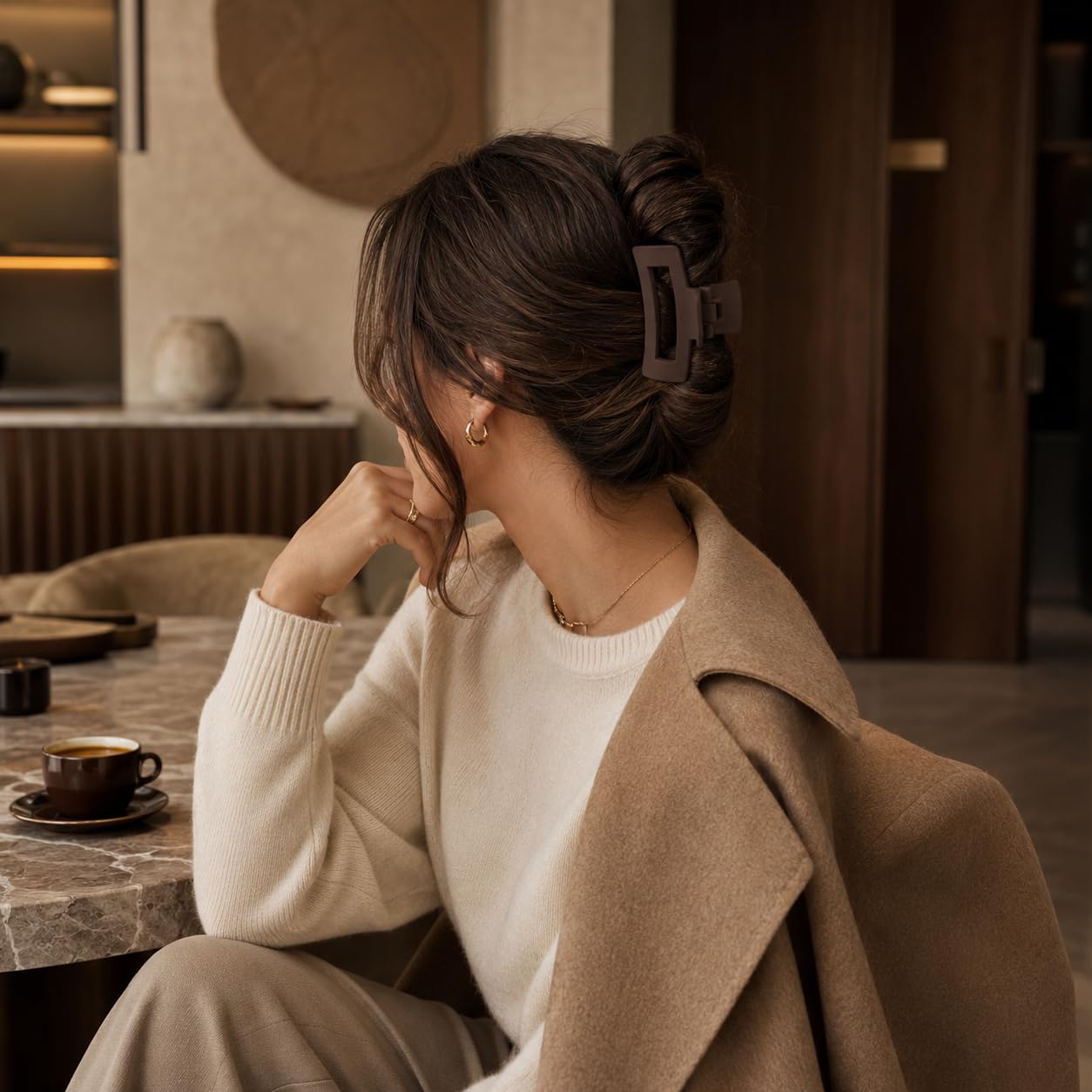 TOCESS in-use updo on thick hair demonstrating strong hold for all-day wear benefit