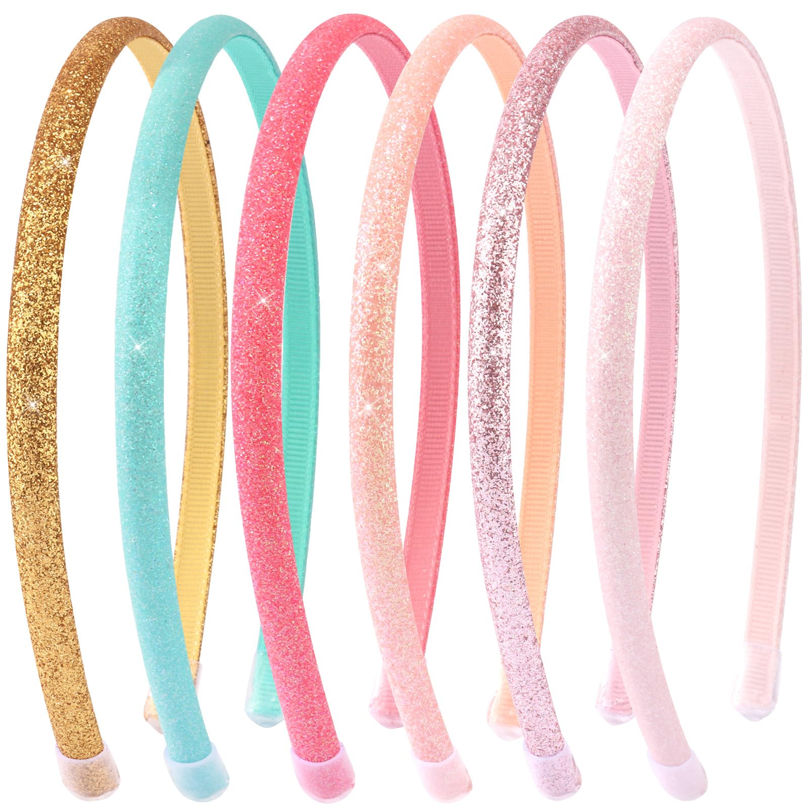 TODDER front view of six glitter headbands showing colors and pack benefit