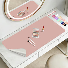TOHONFOO vanity mat front view showing full pink surface and clean edges, protects tabletop