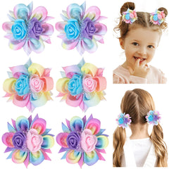 TOKUFAGU front view of six rainbow flower bows, bright and ready