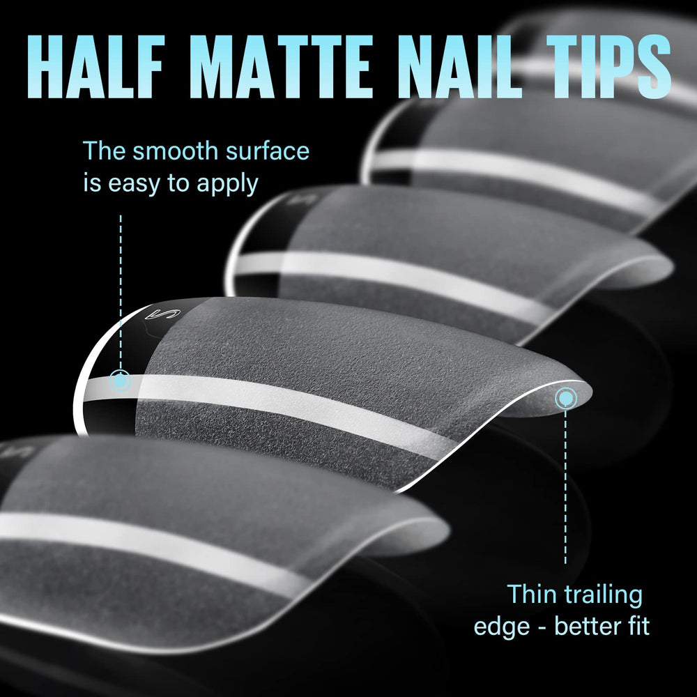 TOMICCA nail tips being applied with glue demonstrating easy salon or home use
