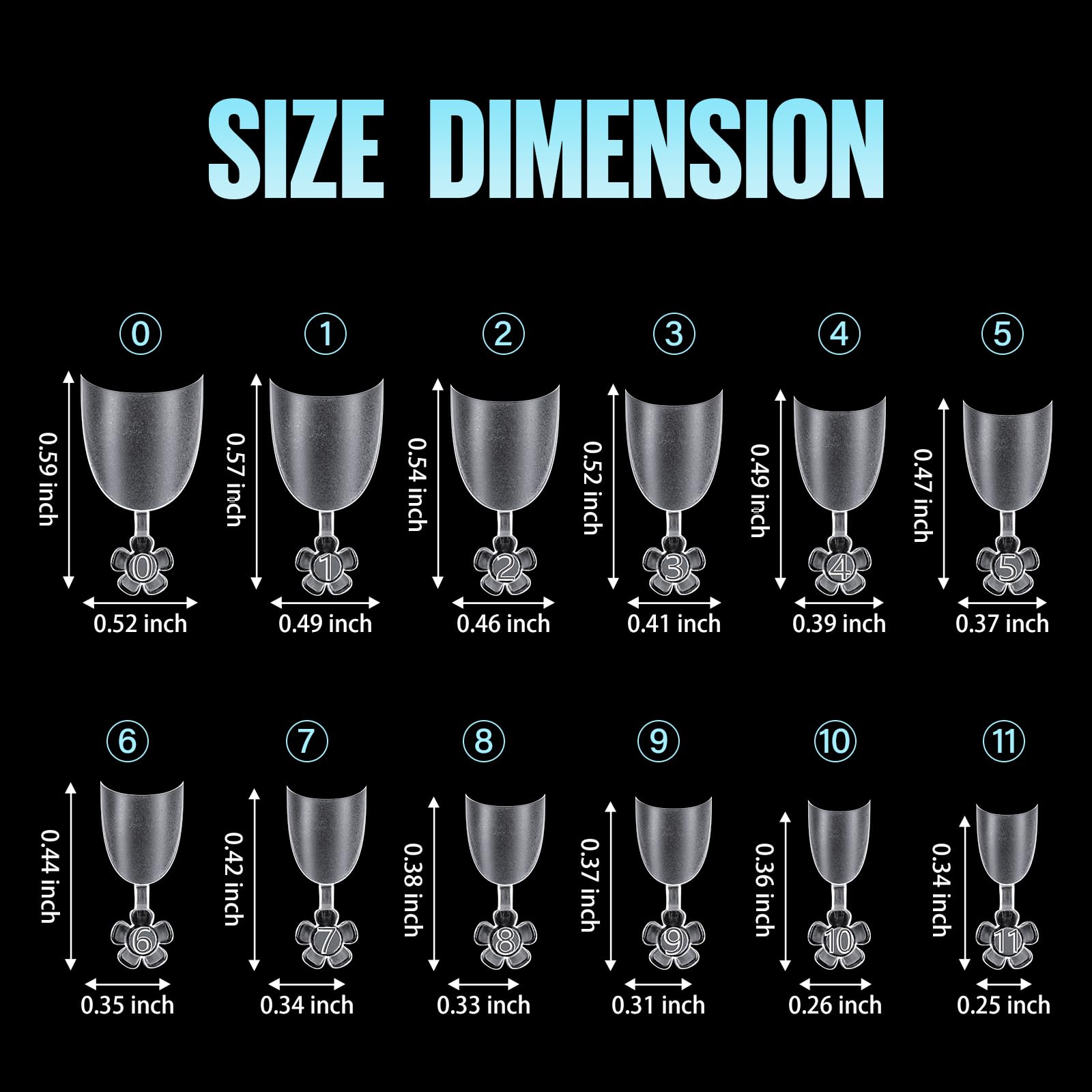 TOMICCA box contents arranged to show 12 sizes and quantity