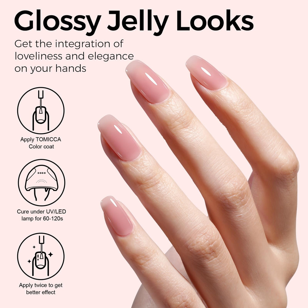TOMICCA brush stroke on nail showing smooth texture and streak-free finish benefit