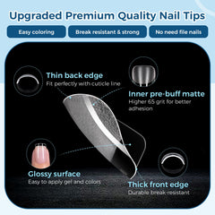 TOMICCA clear tip profile showing extra short square shape and flexible durability
