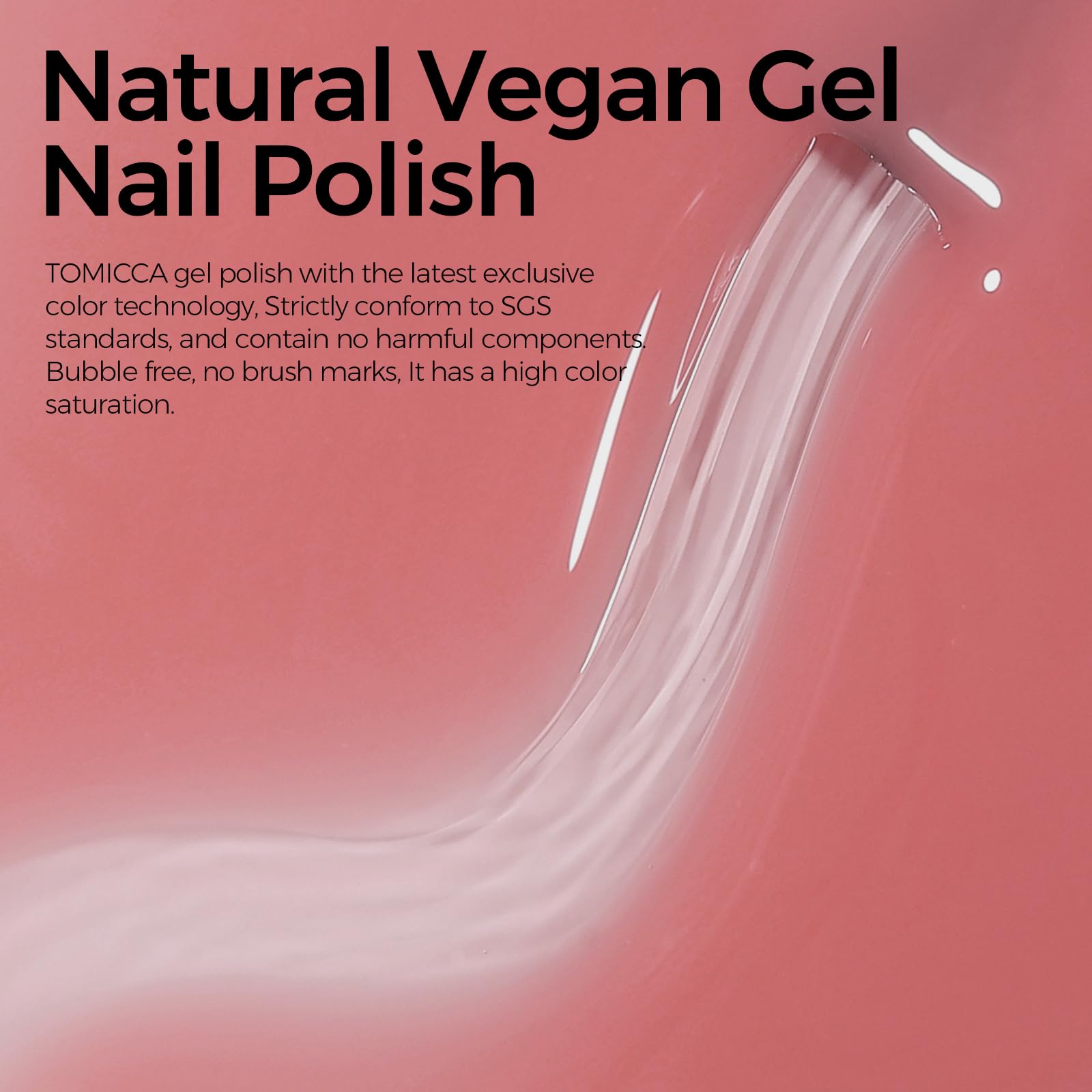 TOMICCA swatch on fingertip showing buildable translucent peach-pink