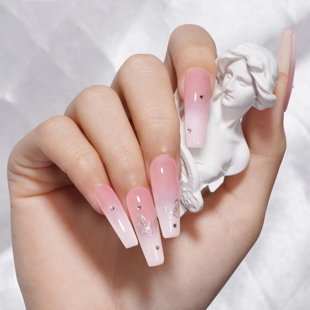 TOMICCA cured nails close-up showing translucent pink glossy finish benefit