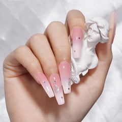 TOMICCA cured nails close-up showing translucent pink glossy finish benefit