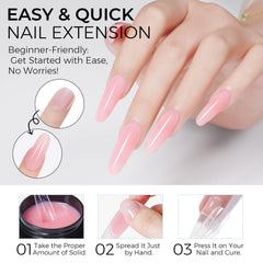 TOMICCA finished nude-pink nails lifestyle shot highlighting salon-quality results