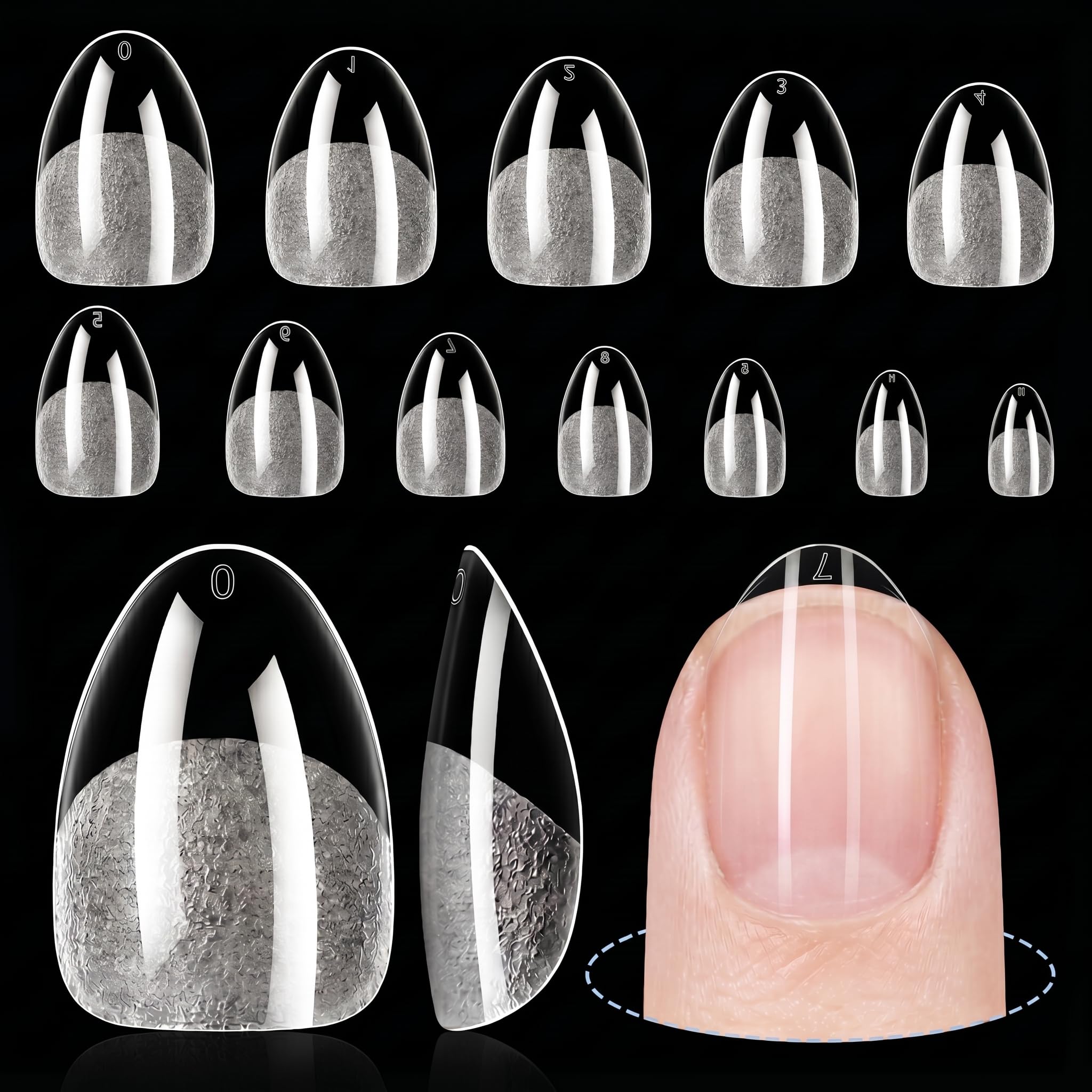 TOMICCA front packaging showing 192pcs almond tips for easy selection