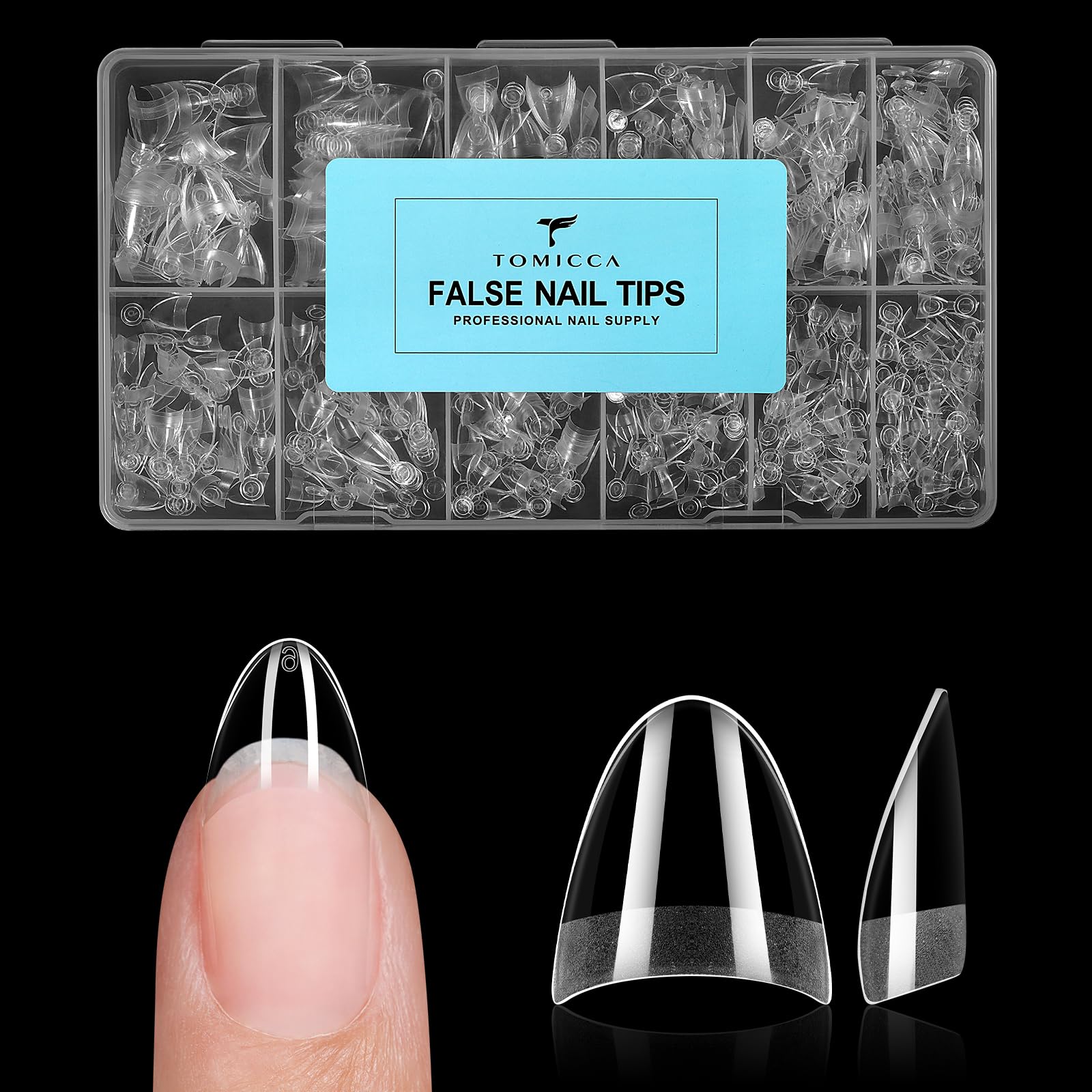 TOMICCA front packaging showing clear almond tips and quantity benefit