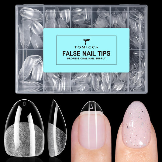 TOMICCA clear front packaging showing 504 almond tips and easy storage benefit