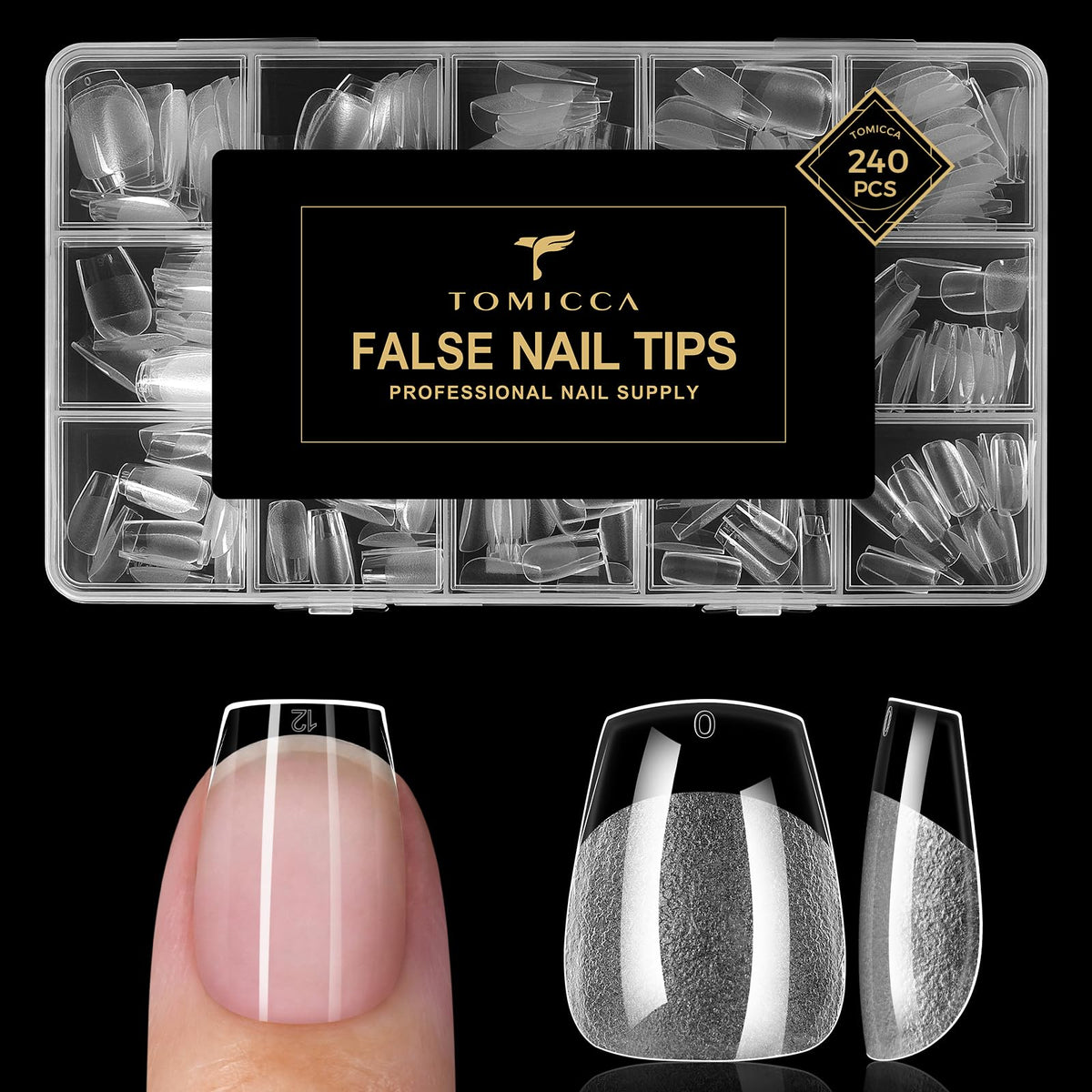 TOMICCA front packaging showing 240 clear tips and benefit of complete kit