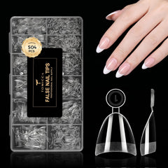TOMICCA front packaging showing 504 short almond tips and clear labeling for convenience